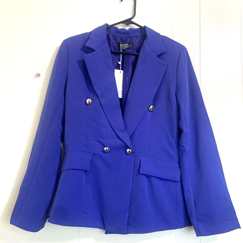 ITOO Italy New Blazer Size L Blueberry Long Sleeve Button Closure Blazer